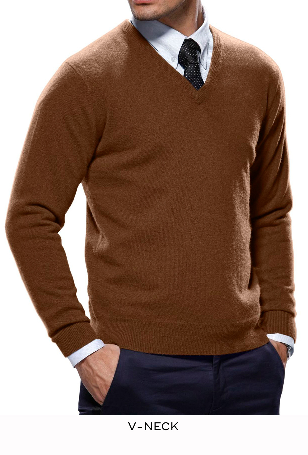 Coolred-Men Luxury Fitted Contrast Color Round Neck Sweater Knitwear 