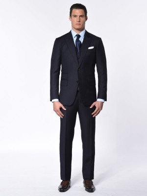 Navy Pinstripe Classic 2-Button Bespoke Suit