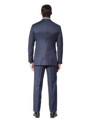 Marine Blue Glen Plaid Windowpane Classic Bespoke Suit