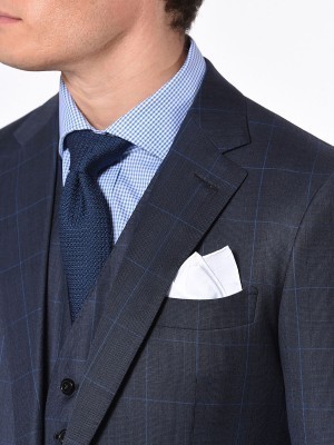 Marine Blue Glen Plaid Windowpane Classic Bespoke Suit