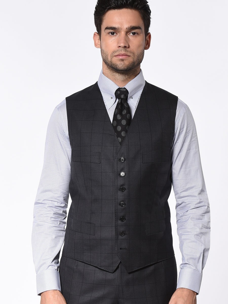 CHARCOAL HOUNDSTOOTH WINDOWPANE SIGNATURE 7-BUTTON VEST