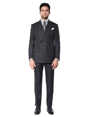 Charcoal Overlay Stripe Double Breasted Signature Bespoke Suit