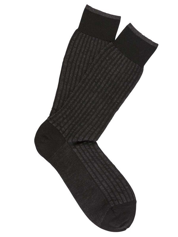 Black Extrafine Merino Jacquard Vertical Stripes Socks