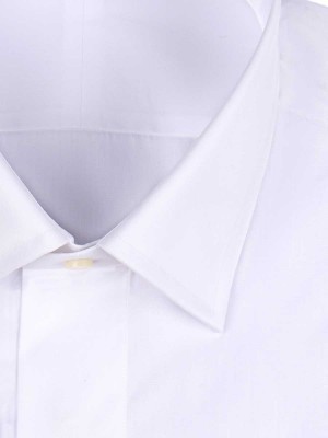 White Poplin Fly Front Traditional Collar Formal Shirt