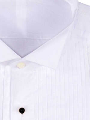 White Poplin 1/4" Pleats Tuxedo Collar Formal Shirt