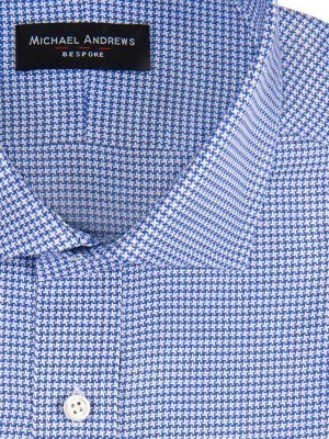 Blue Textured Houndstooth Spread Collar Shirt