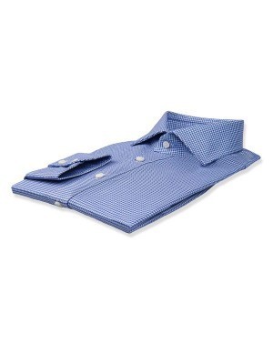 Blue Textured Houndstooth Spread Collar Shirt