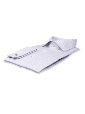 Grey Textured Micro Check Spread Collar Shirt
