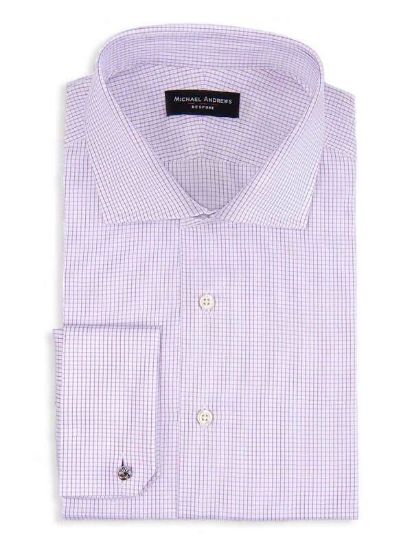 Lavender Textured Micro Check Spread Collar Shirt