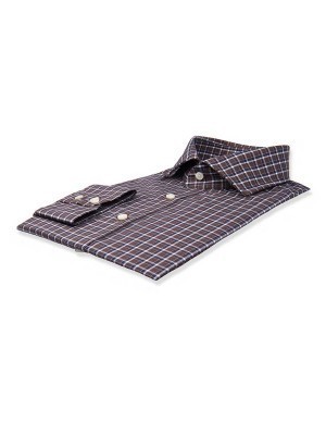 Brown & Navy Overlay Check Spread Collar Shirt