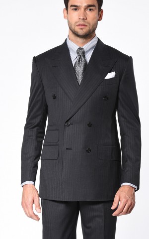 Charcoal Overlay Stripe Double Breasted Signature Bespoke Suit
