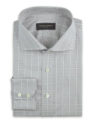 Grey Large Scale Windowpane Check Cutaway Collar Shirt