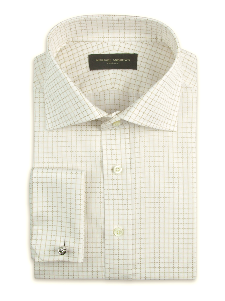 Light Beige Textured Graph Check Italian Collar Shirt