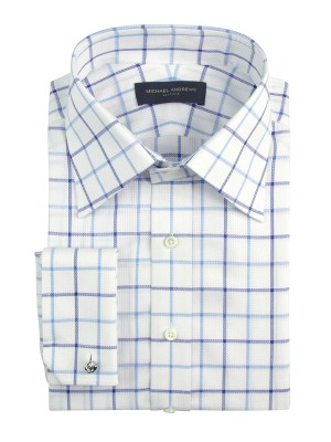 Blue Textured Large Scale Tattersall Traditional Collar Shirt