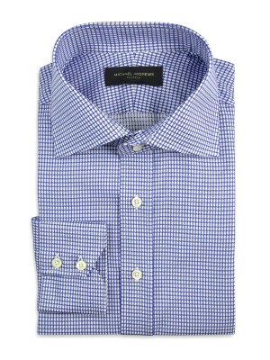 Blue Textured 3D Houndstooth Italian Collar Shirt