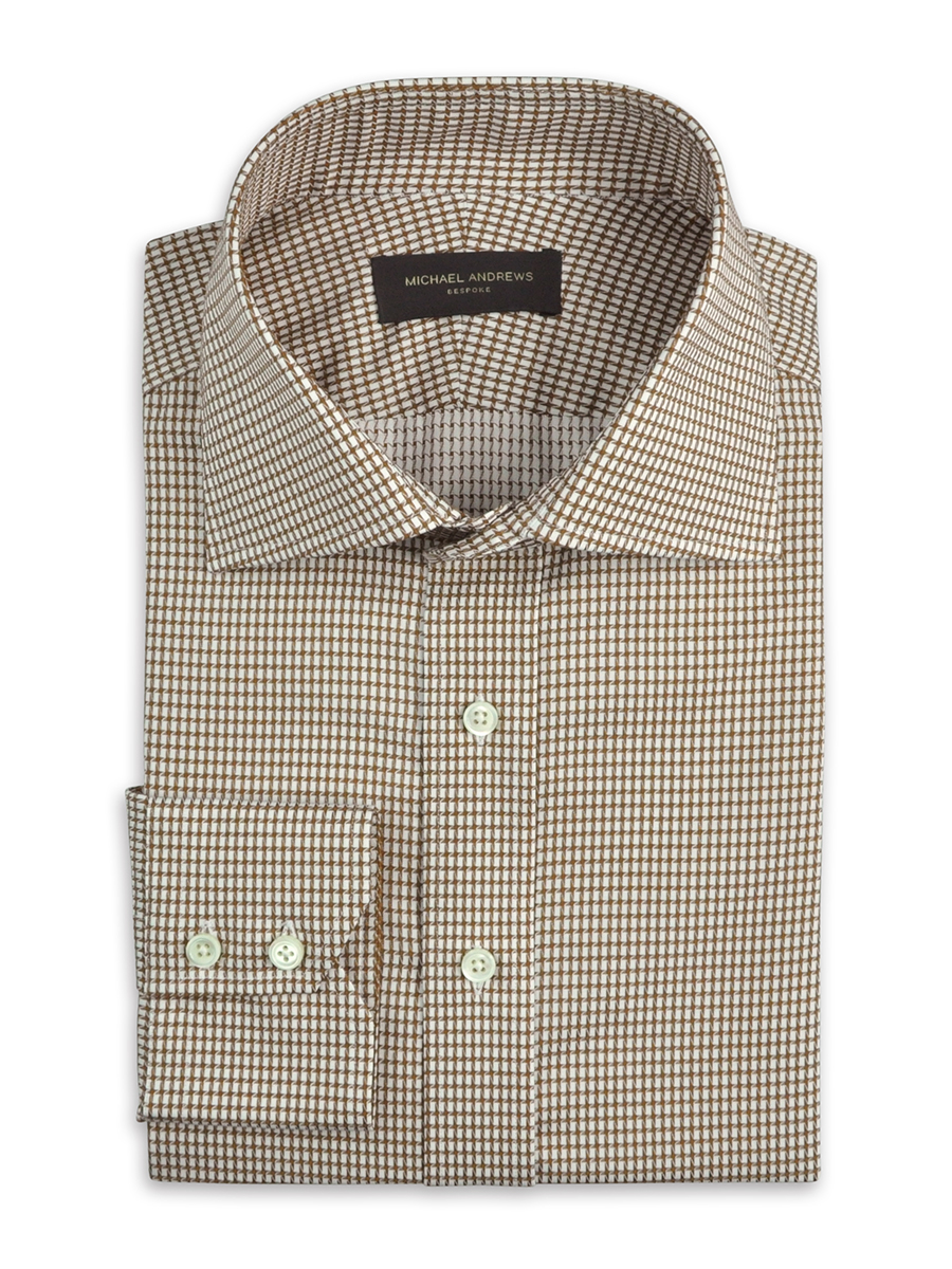 Brown Textured Houndstooth Italian Collar Shirt