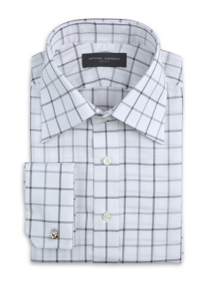 Grey Textured Large Scale Tattersall Italian Collar Shirt