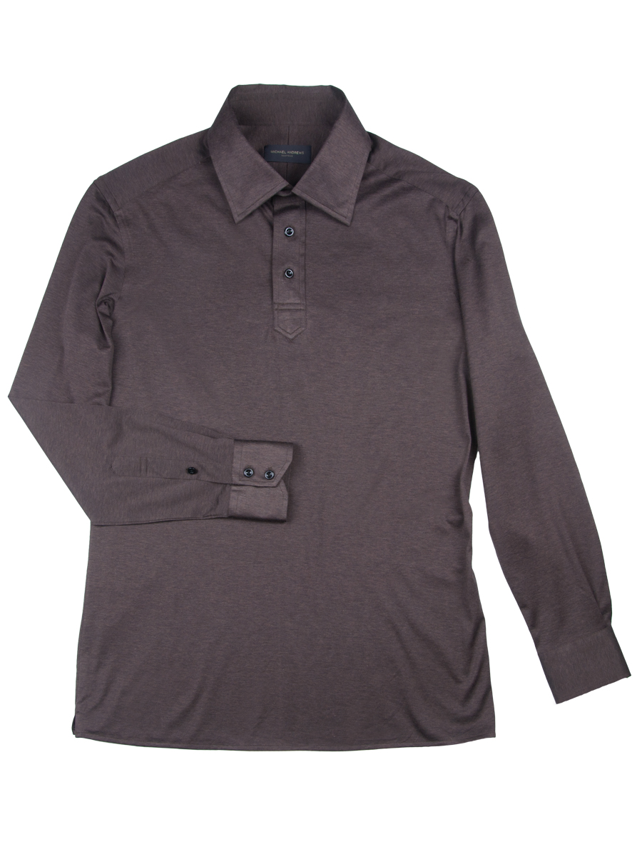 Dark Brown Jersey Long Sleeve Polo Shirt