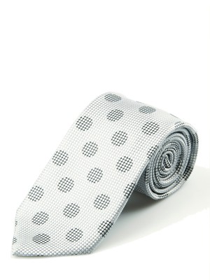 Silver Tonal Macro Dot Silk Tie