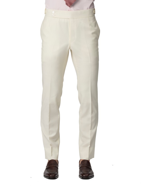 Cream Plain Weave Bespoke Trouser