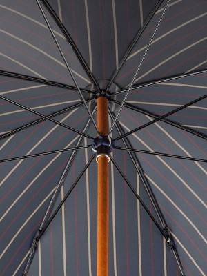 Navy Striped Umbrella with Leather Handle