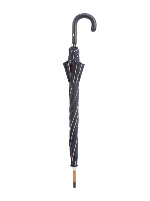 Navy Striped Umbrella with Leather Handle