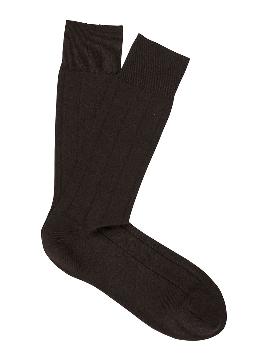 Dark Brown Cashmere Ribbed Dress Socks