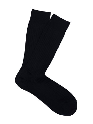 Marcoliani Navy Merino Ribbed Mid-Calf Dress Socks