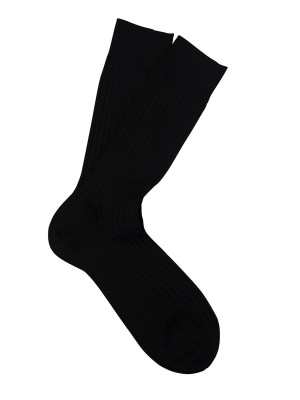 Marcoliani Black Merino Ribbed Mid-Calf Dress Socks