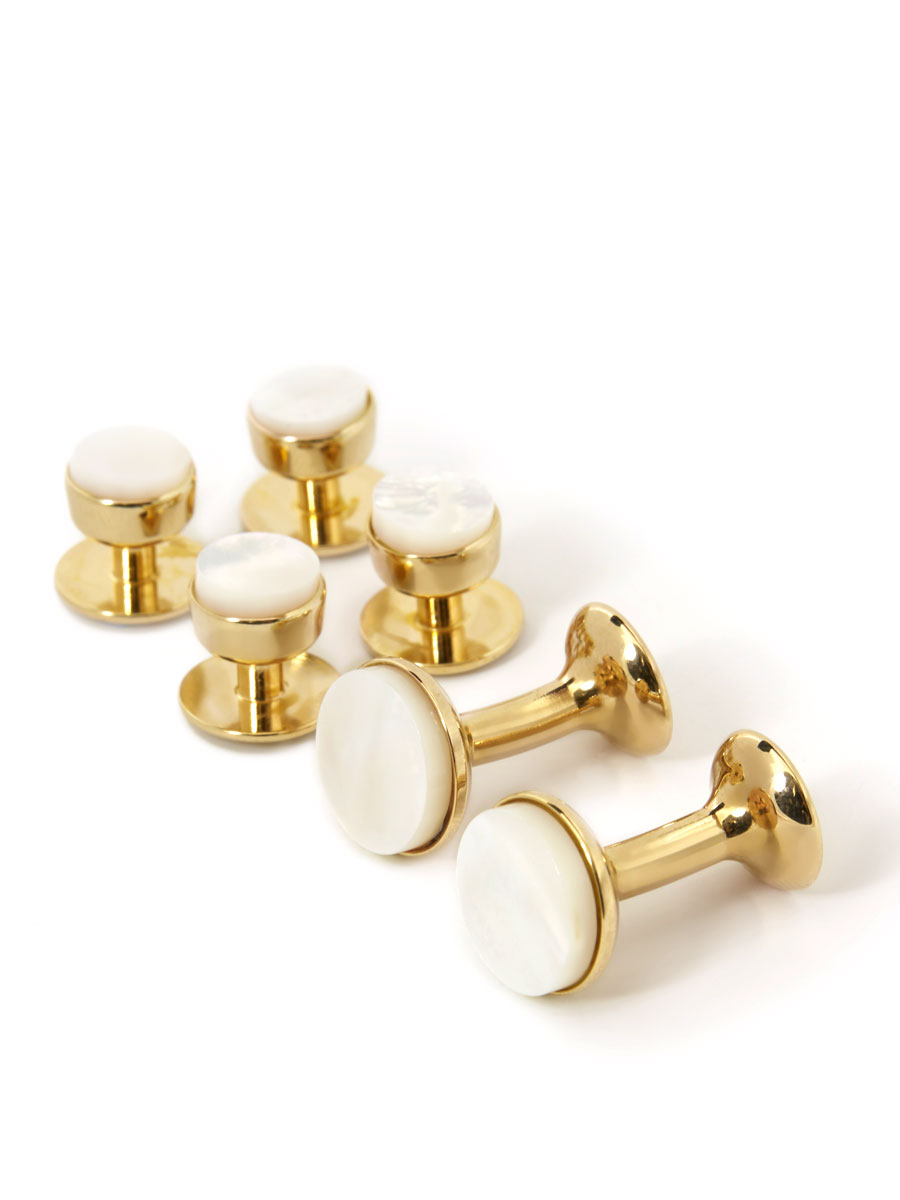 Mother of Pearl Stud and Cufflink Set (Yellow Gold)