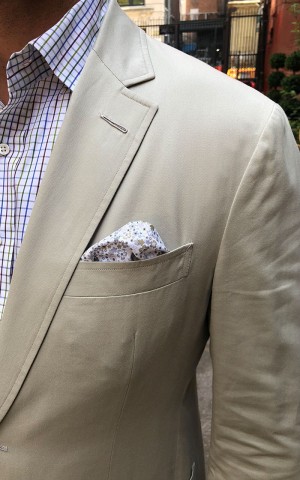 Beige Solid Cotton Bespoke Suit
