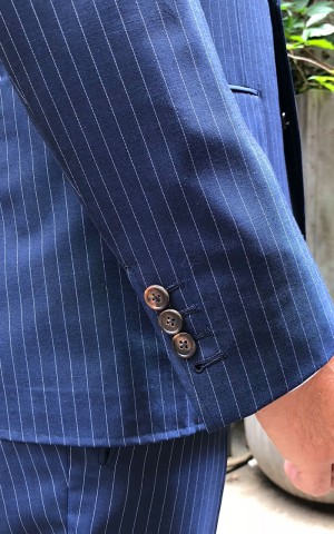 Navy Pin Dot Stripe Wool Mohair Suit