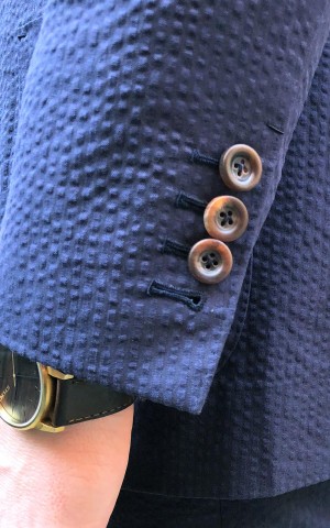 Dark Blue Solid Cotton Seersucker Bespoke Suit