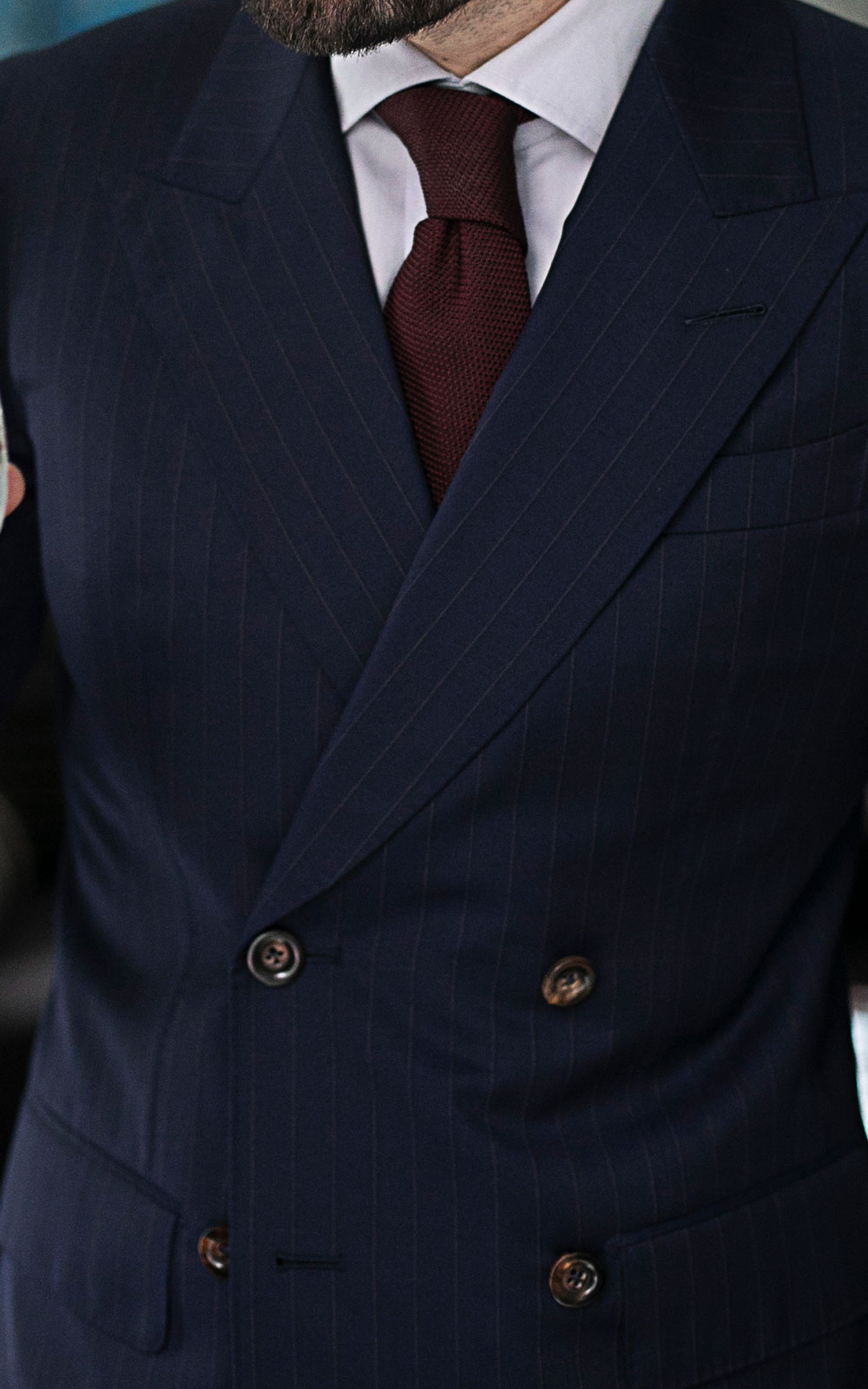 Dark Blue Stripe Double Breasted Bespoke Suit