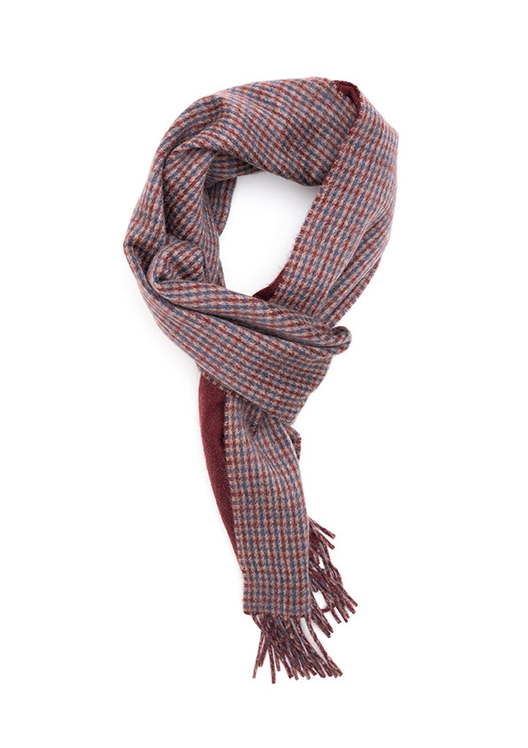 Natural, Wine & French Navy Houndstooth On Solid Double Face Scarf