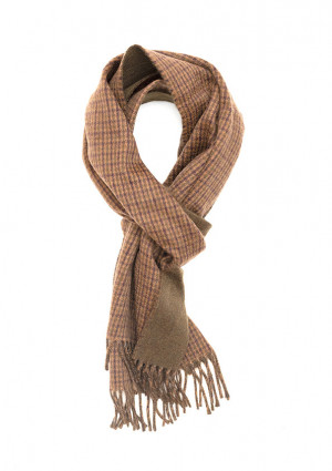 Camel, Olive & Muscat Houndstooth On Solid Double Face Scarf