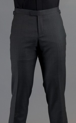 Grey Double-Breasted Wool MTM Tuxedo with Contrast Black Satin Trim