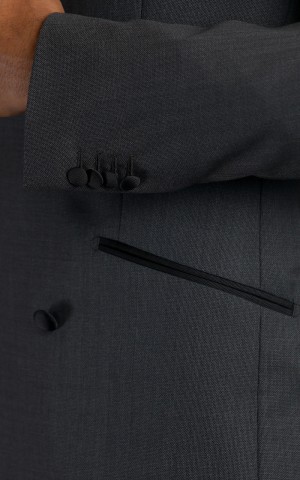 Grey Double-Breasted Wool MTM Tuxedo with Contrast Black Satin Trim