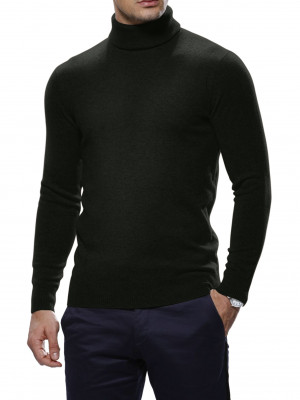 Black Merino Wool Turtle Neck Sweater