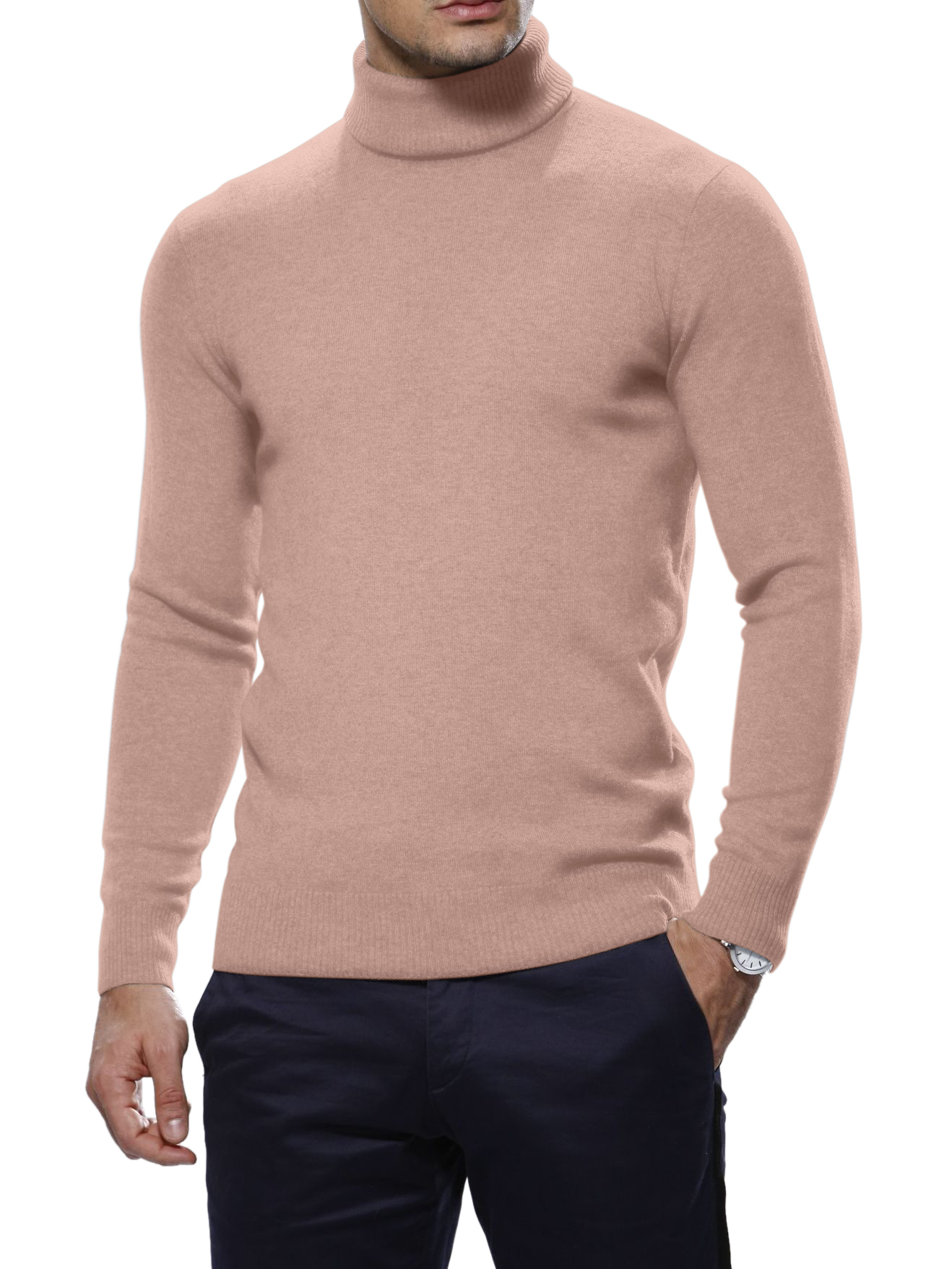 Pink Merino Wool Turtle Neck Sweater