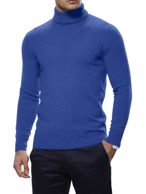 Prussian Blue Merino Wool Turtle Neck Sweater