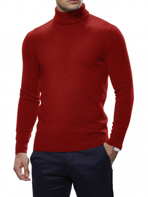Red Merino Wool Turtle Neck Sweater