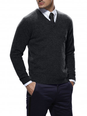 Charcoal Merino Wool V-Neck Sweater