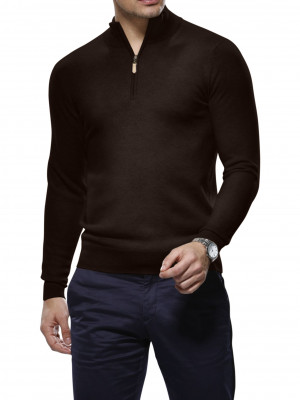 Dark Brown Merino Wool 1/4 Zip Mock Sweater