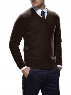 Dark Brown Merino Wool V-Neck Sweater