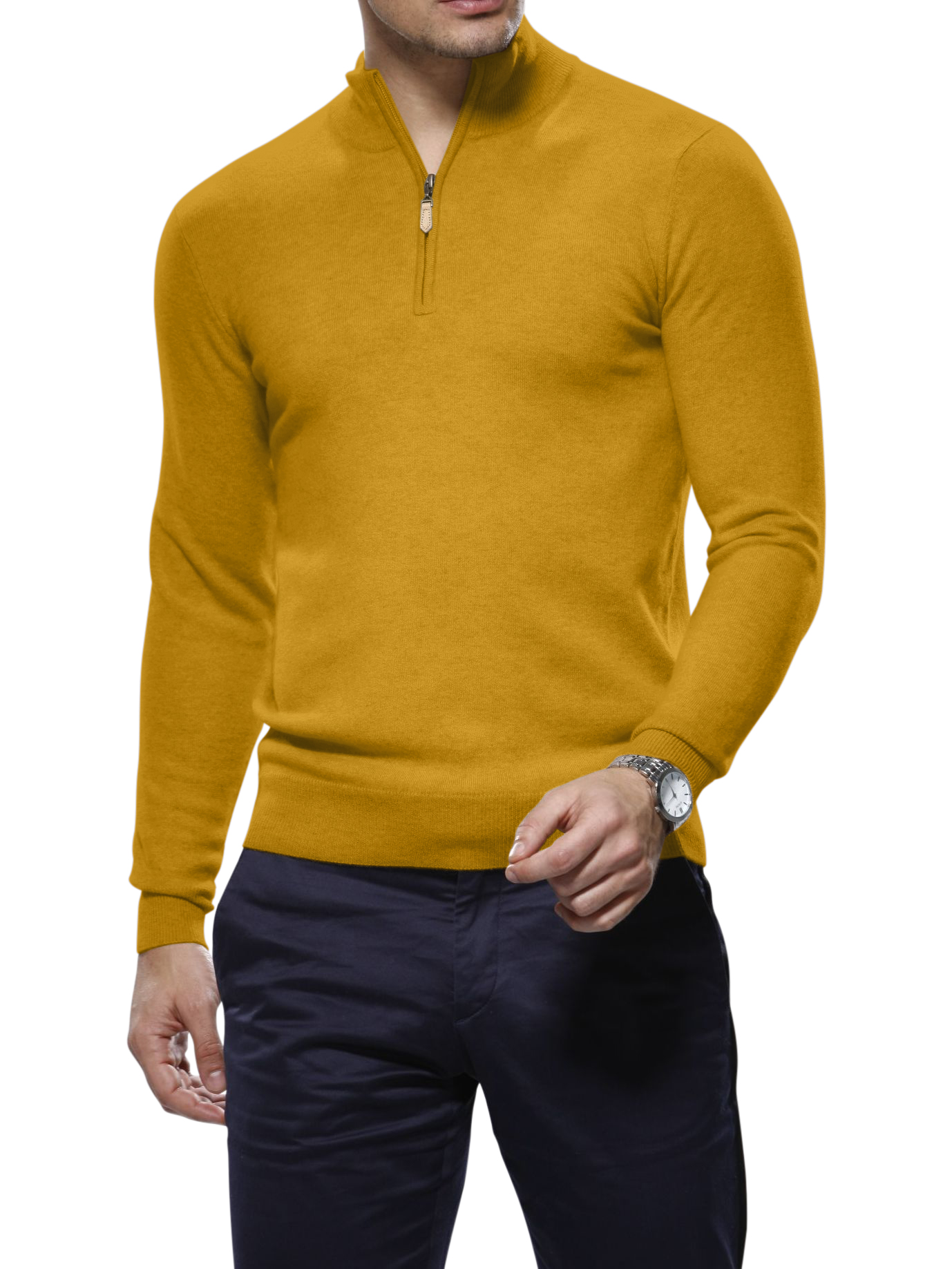 Gold Merino Wool 1/4 Zip Mock Sweater
