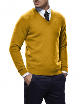 Gold Merino Wool V-Neck Sweater