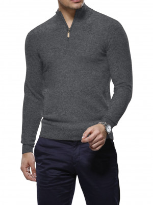 Grey Merino Wool 1/4 Zip Mock Sweater