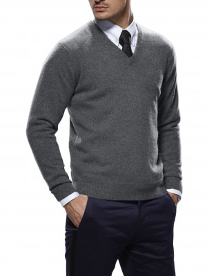 Grey Merino V-Neck Sweater