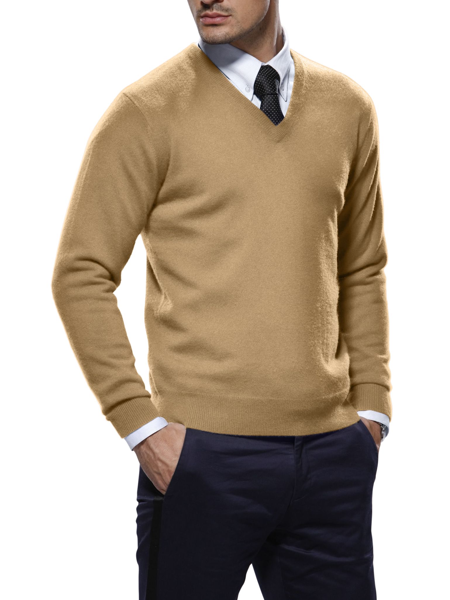 Light Camel Merino V-Neck Sweater